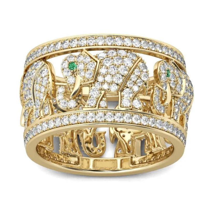 Alloy elephant fashion ring with full diamond design and electroplated finish