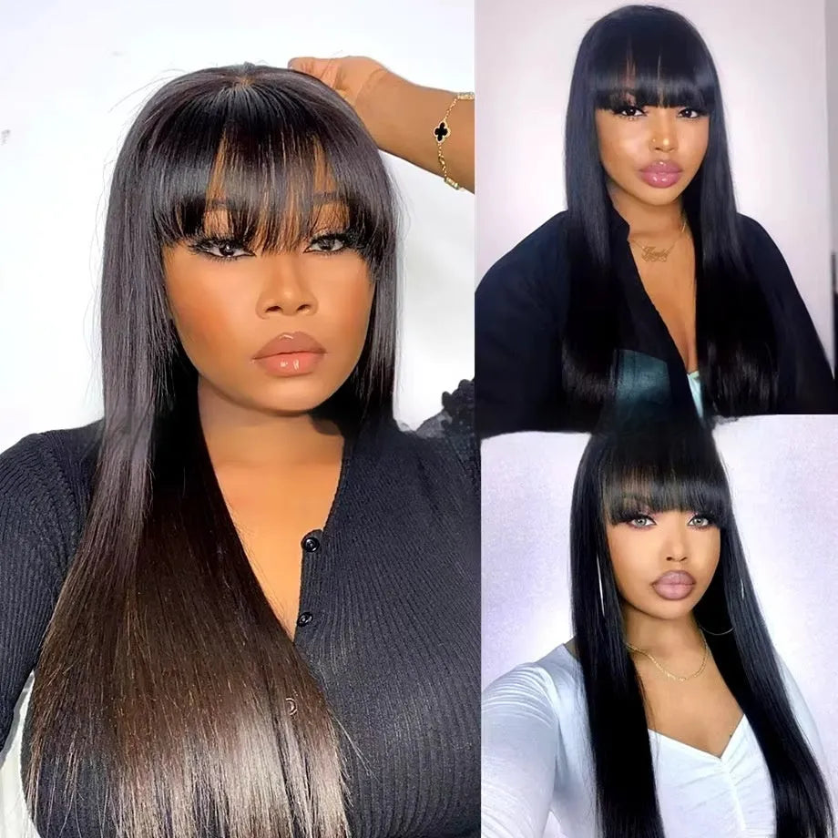 Natural colour human hair wig with full-mechanism headgear shown in a fashionable style.