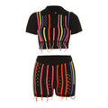 Black women's high waist sheath slim fit suit set with sleeveless top and shorts in polyester fiber