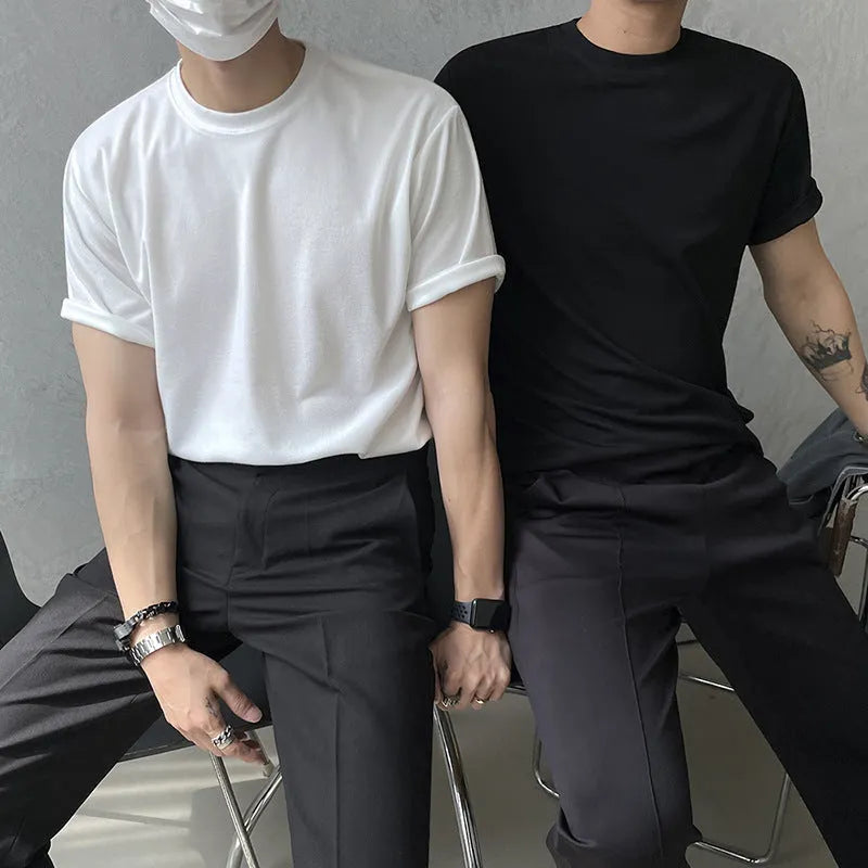 Men's cotton slim fit t-shirt in white and black solid colours with half sleeves