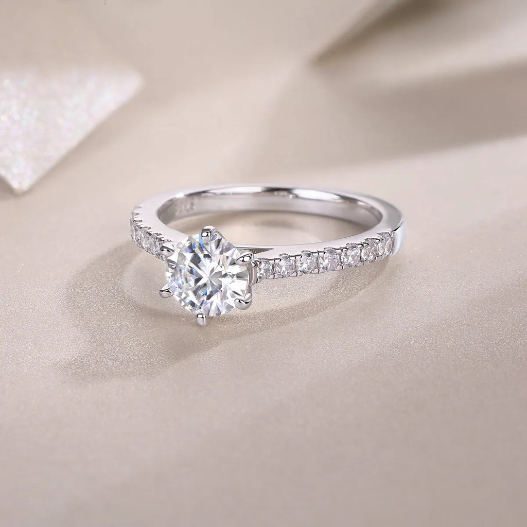 1-carat moissanite wedding ring set, S925 silver platinum plated, gift box, ring sizes 5-9