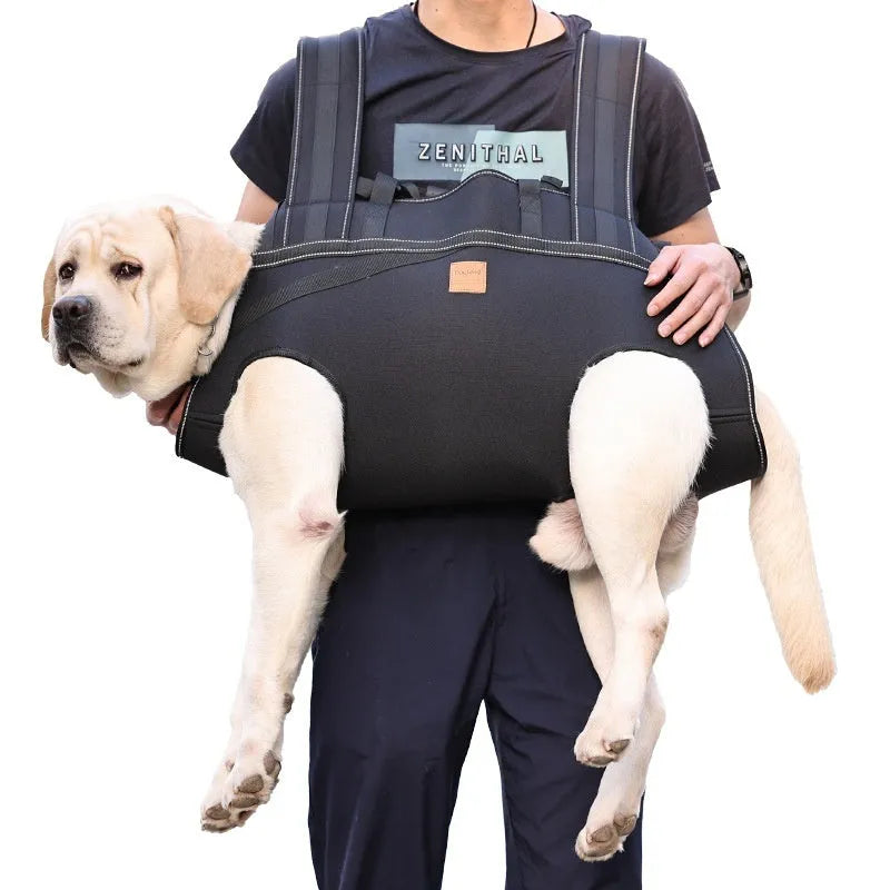 Black Oxford cloth dog backpack carrier for medium and large breeds in three size options