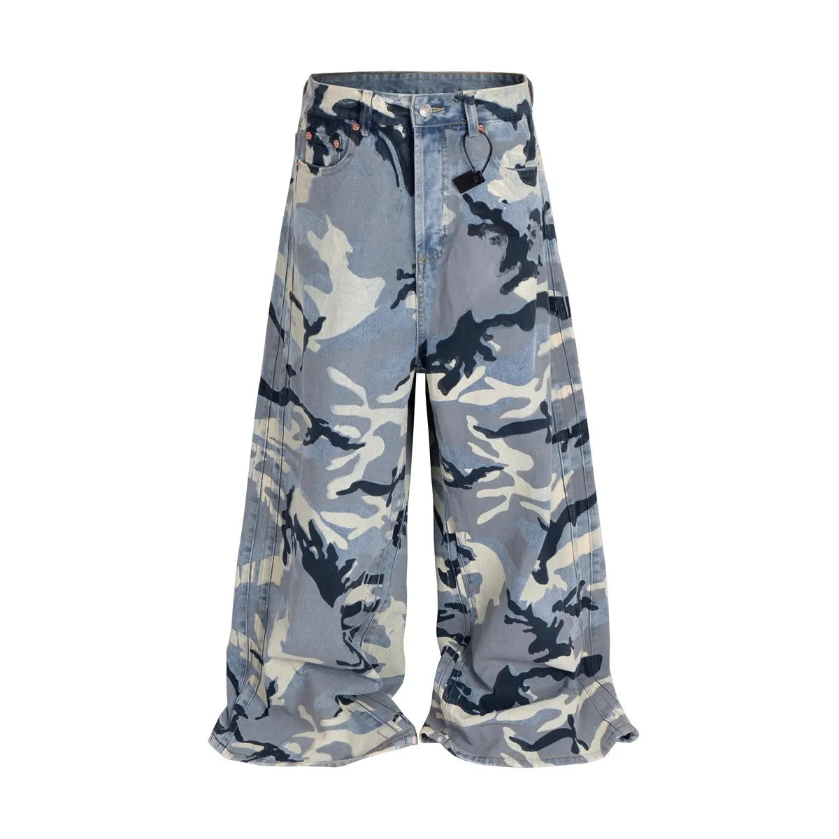 Snow camouflage blue loose fit jeans for men and women in cotton denim with micro-elastic fabric