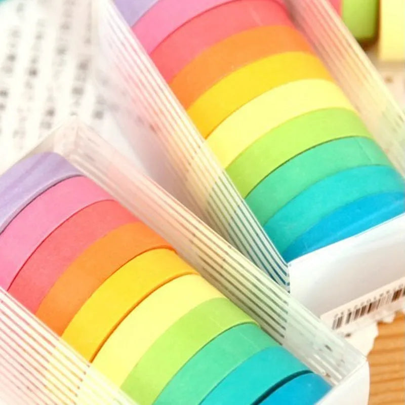 7.5mm washi candy tape set in 10 colours, 5m length, 0.03mm thin paper tape for DIY and cutting use