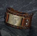 Asgard Fenrir leather buckle arm cuff, unisex punk geometric bracelet, 27.5cm length, 3.8cm width