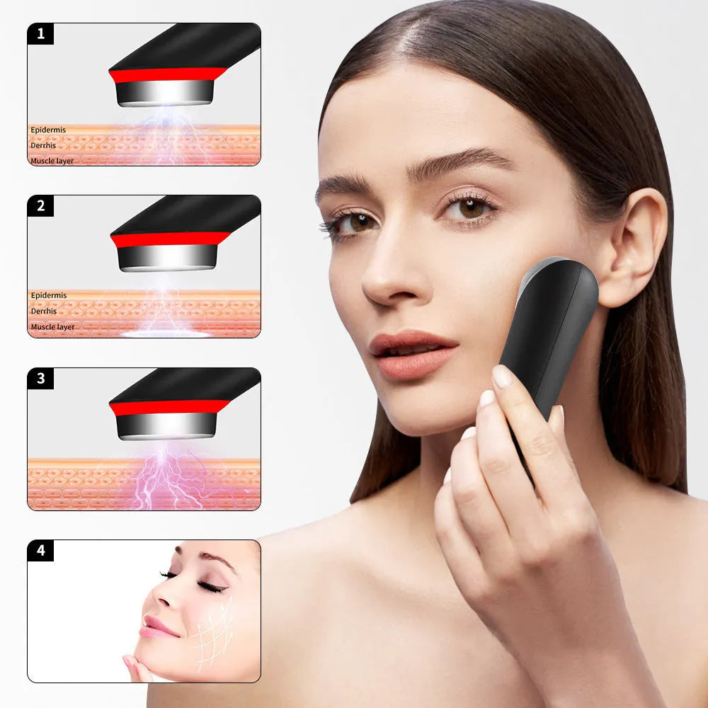 Black 7 colour light vibration face eye massager with red and blue light therapy.