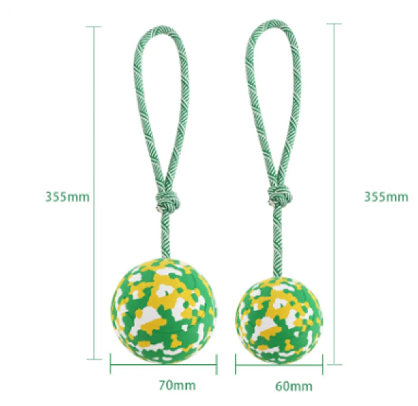 Natural rubber dog ball on rope toy for medium and small dogs with nylon rope attachment