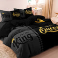 Three piece Crown English digital printed quilt cover set in light gray with pattern, on a bed