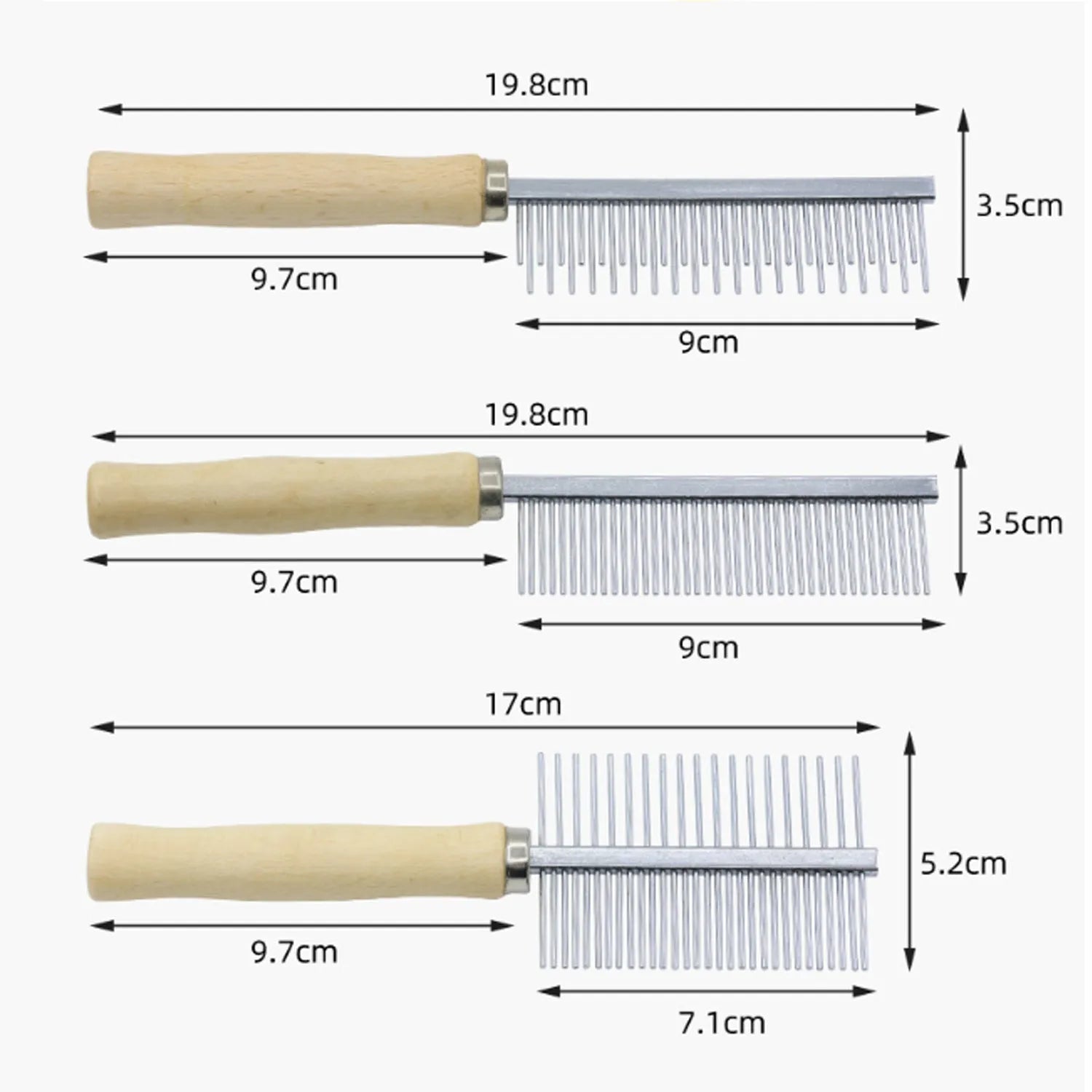 Wooden handle pet grooming comb for dogs and cats showing rounded teeth