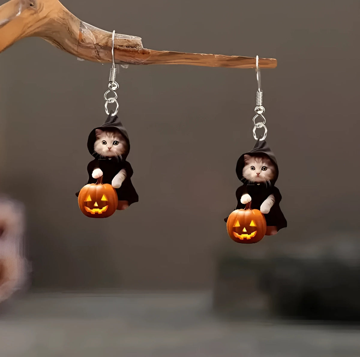 Handmade acrylic cat earrings in a flat creative Christmas style for women, one pair