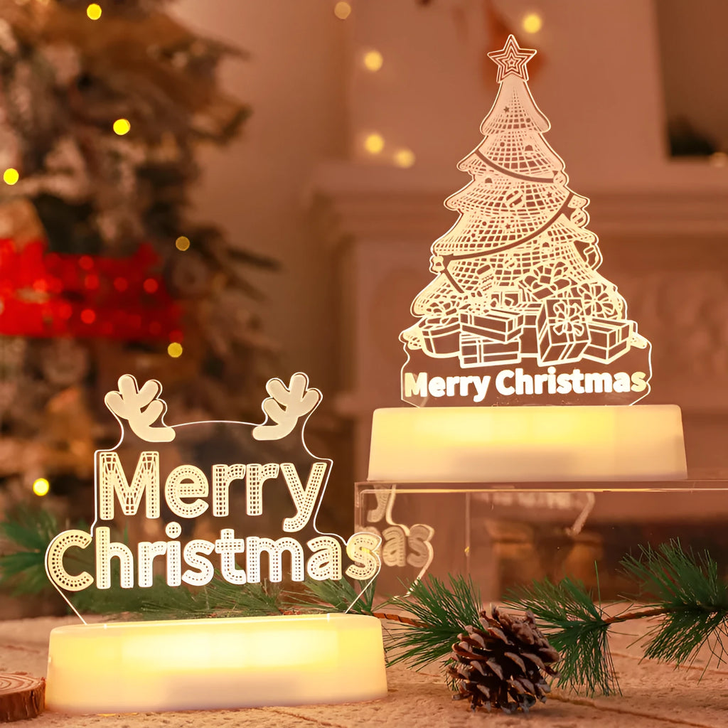 3D acrylic LED Christmas decoration lamp with Chinese style design showing festive patterns