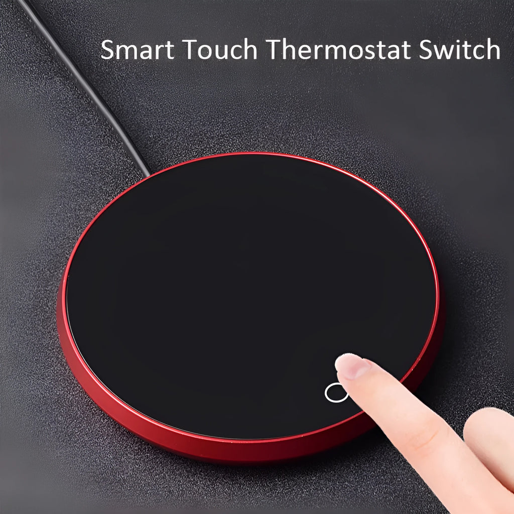 USB heating coaster with temperature adjustment in black silver red or gold colours