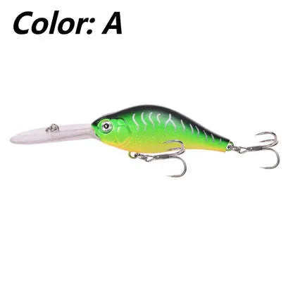 Deep diving mino pattern fishing lure showing floating rock action design