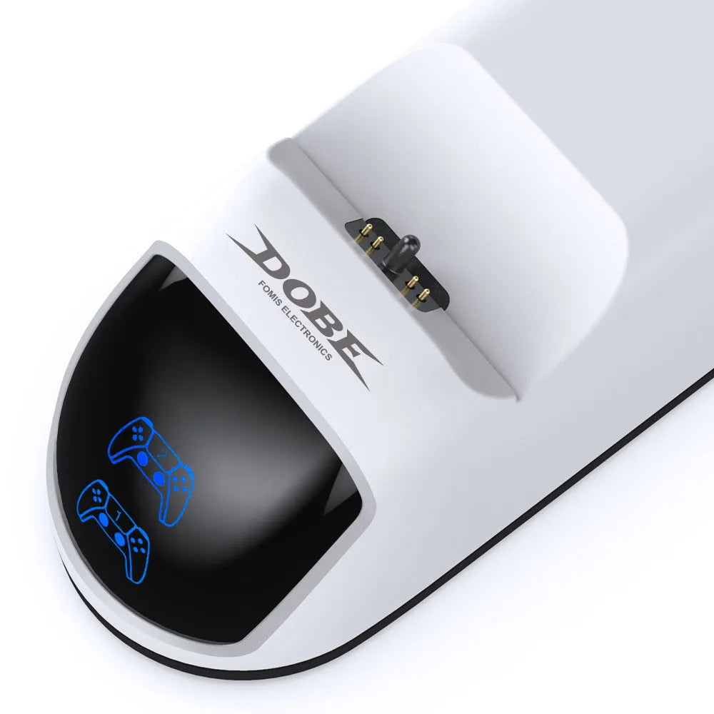 Green LED breathing light USB contact charger handle on a desk next to a phone.