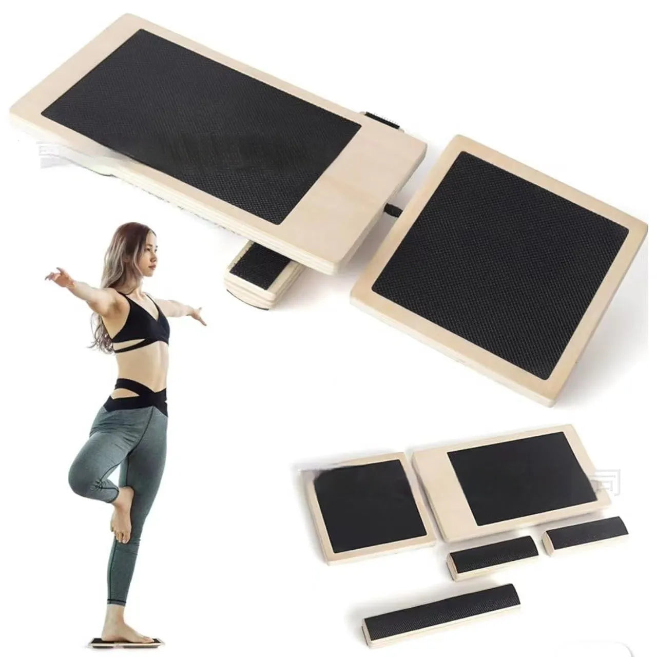 Wooden yoga foot tensioner bar solid pine wood 11.8x4.35x1.18 inch on floor