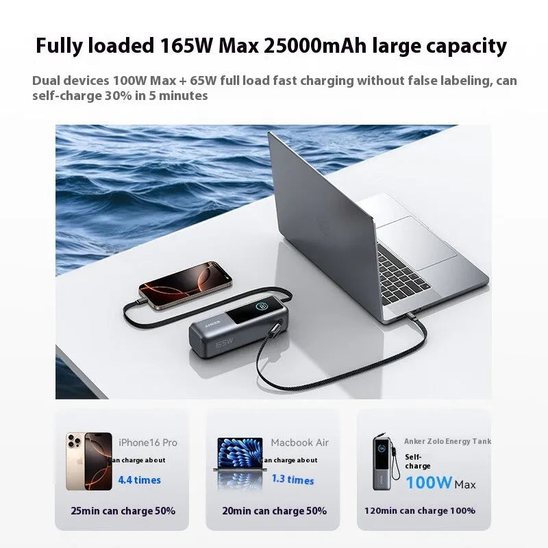 Two-wire power bank in black or silver, 25000 capacity, fast charging, 157x54x49mm industrial style