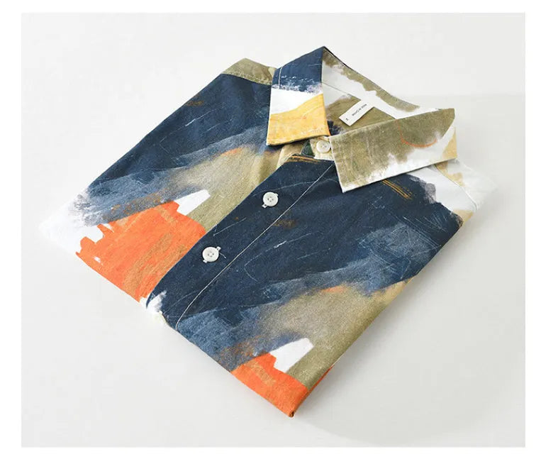 Loose fit casual cotton top with printed colour pattern and long sleeves in cardigan style
