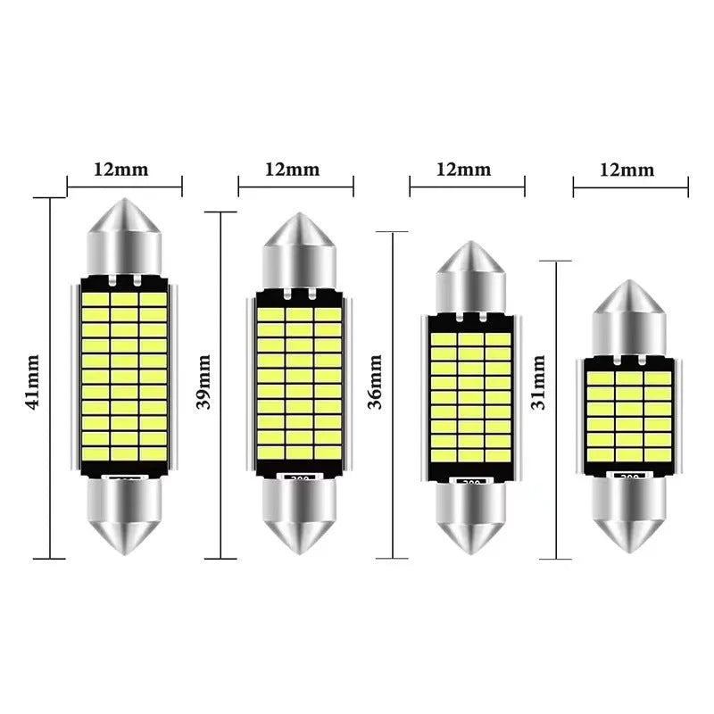 Aluminium car roof reading light with double tip connectors and multiple LED chips.