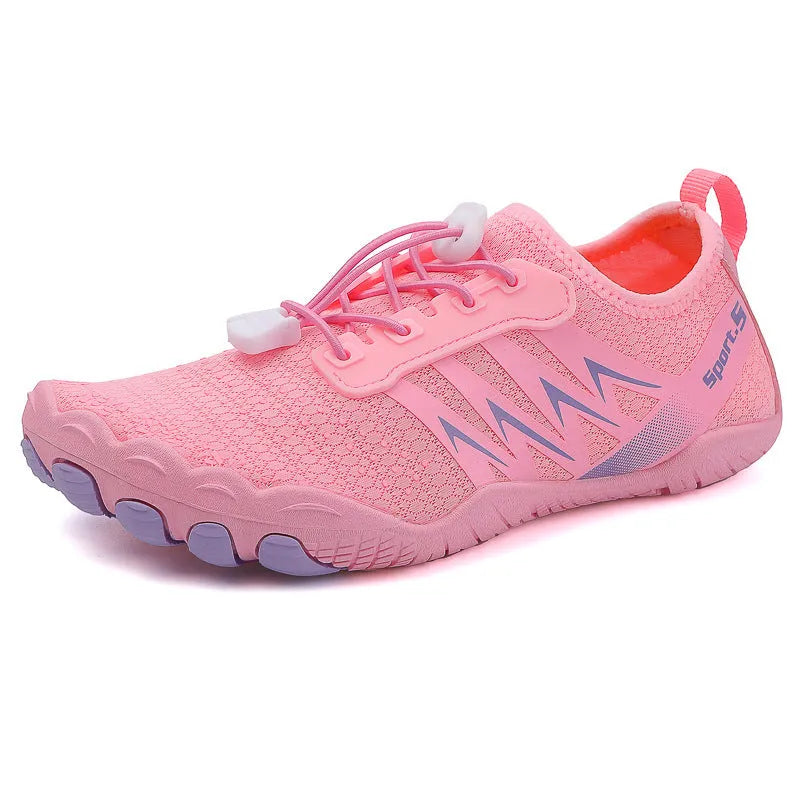 Quick-drying river tracing shoes with mesh upper and natural rubber outsole in apricot colour