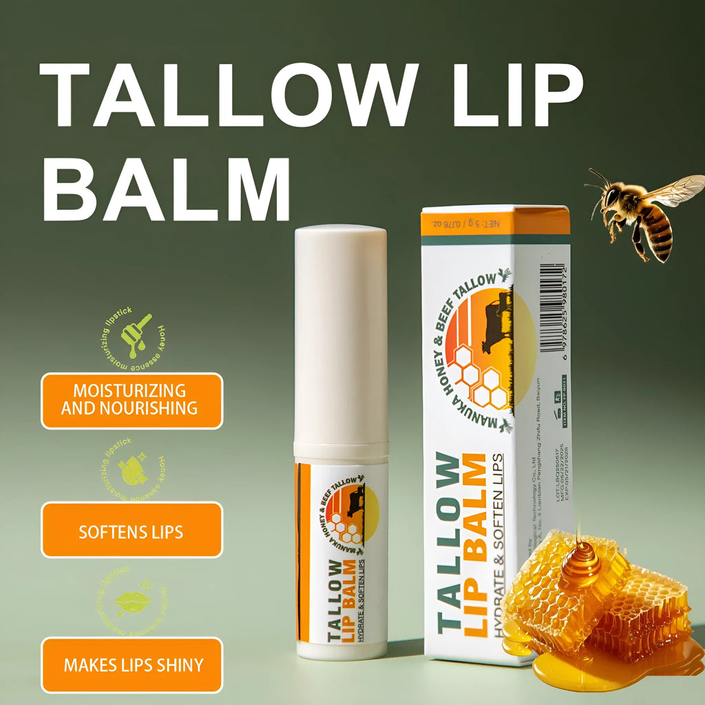 Silver metal tube tallow lip balm, 83mm long, shown with cap off.