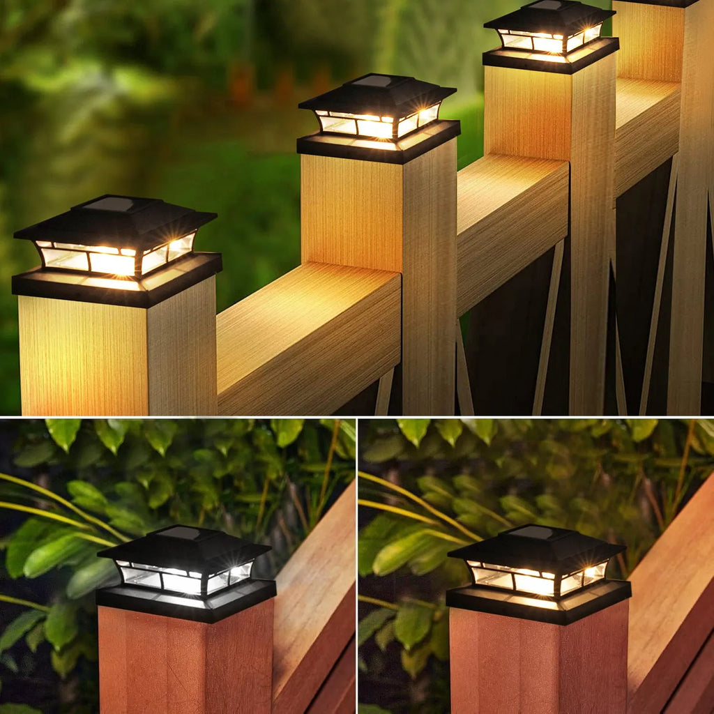 Solar pillar lamp with ABS shell and LED lamp cap for garden handrail and lawn, warm or white light