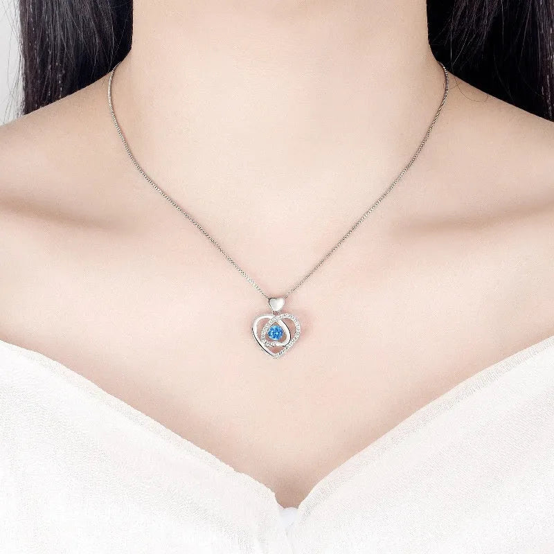 Blue diamond electroplated necklace and bracelet set with geometric love heart pendant