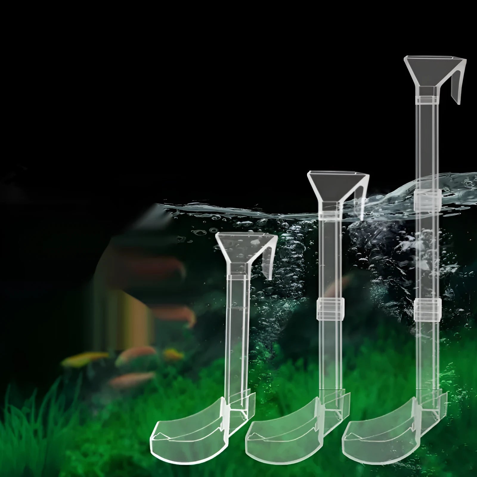 Aquarium feeding dish set with plastic tube, cleaning brush, and feeding spoon.
