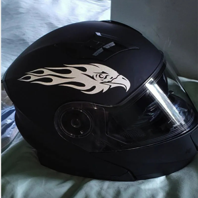 Reflective car sticker with eagle flame design in black colour, PET material, 20x4.7cm