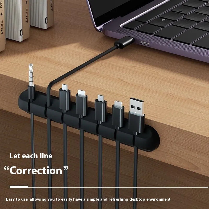 Desktop fixed charging cable storage protector plastic cord manager in black
