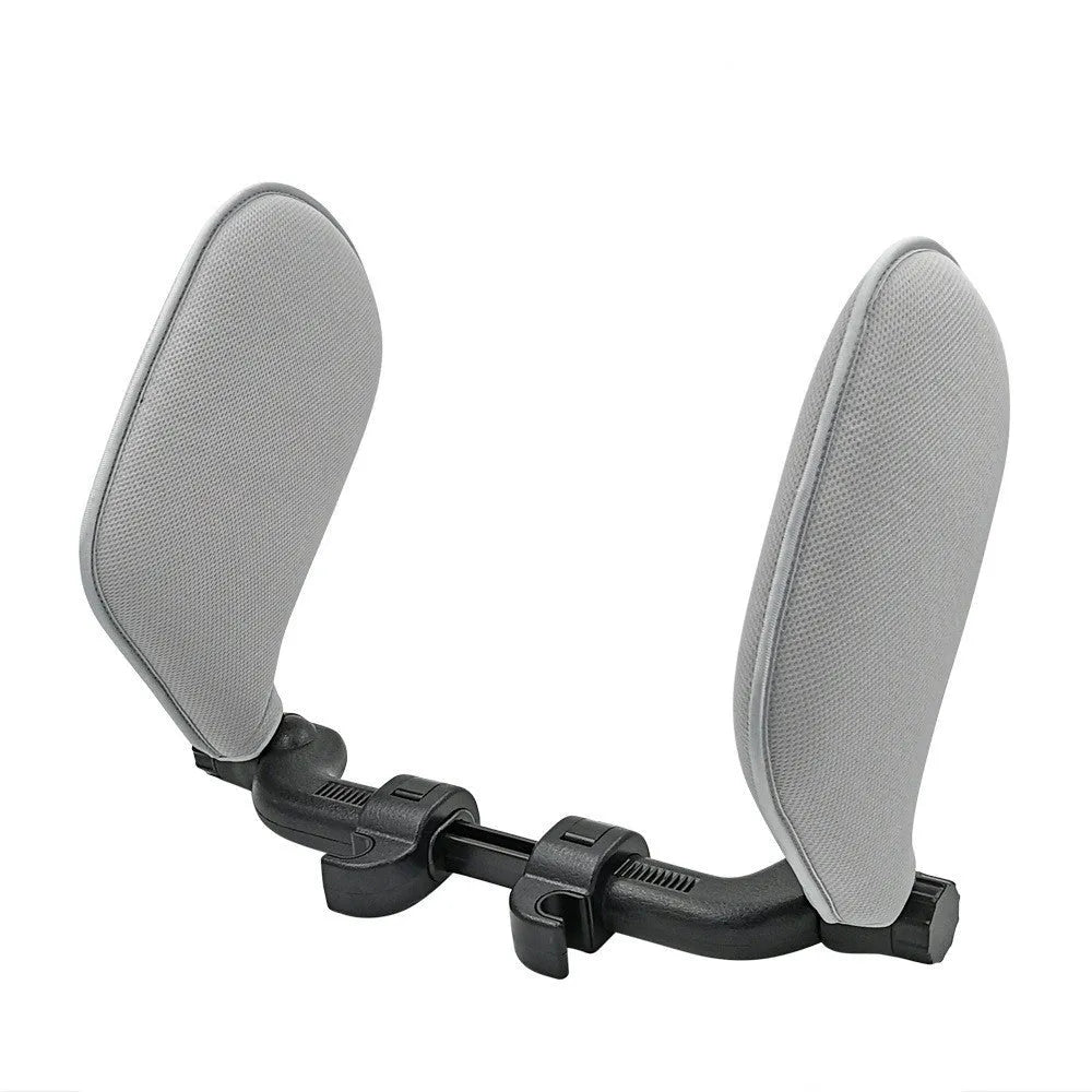 Car seat headrest pillow with memory foam bolsters and adjustable ABS support rod in beige