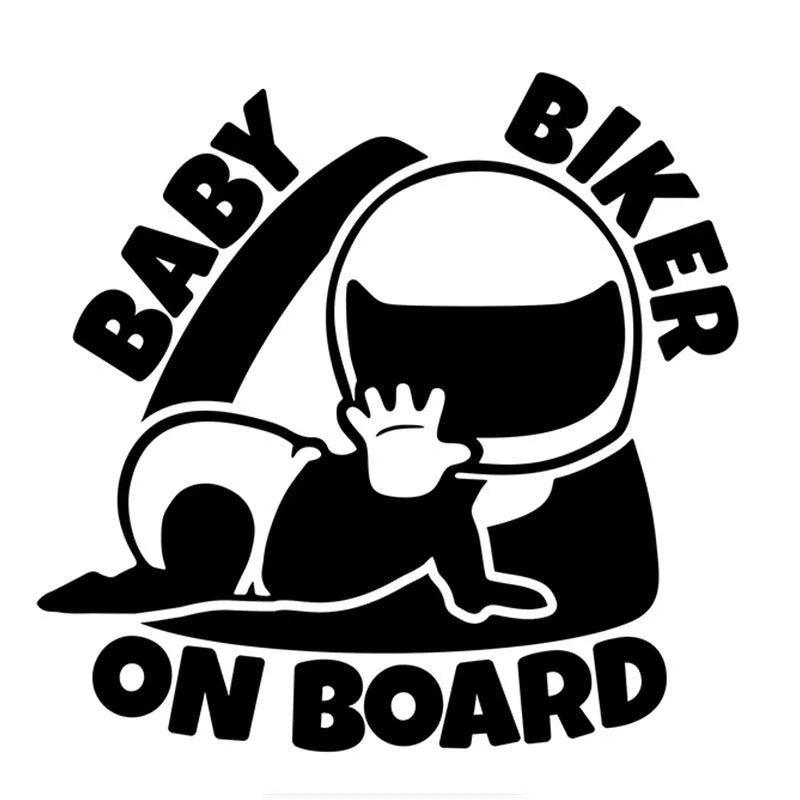 Reflective baby on board car sticker measuring 14.5 by 15 cm in black and white options