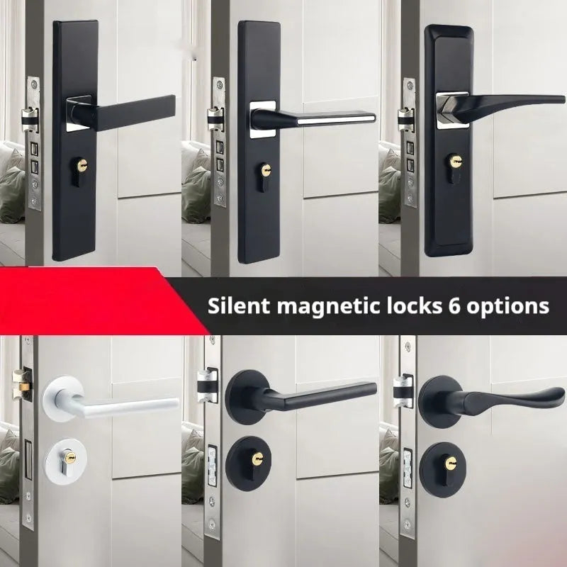 Aluminium split magnetic door lock handle for timber doors in black silver gold finishes
