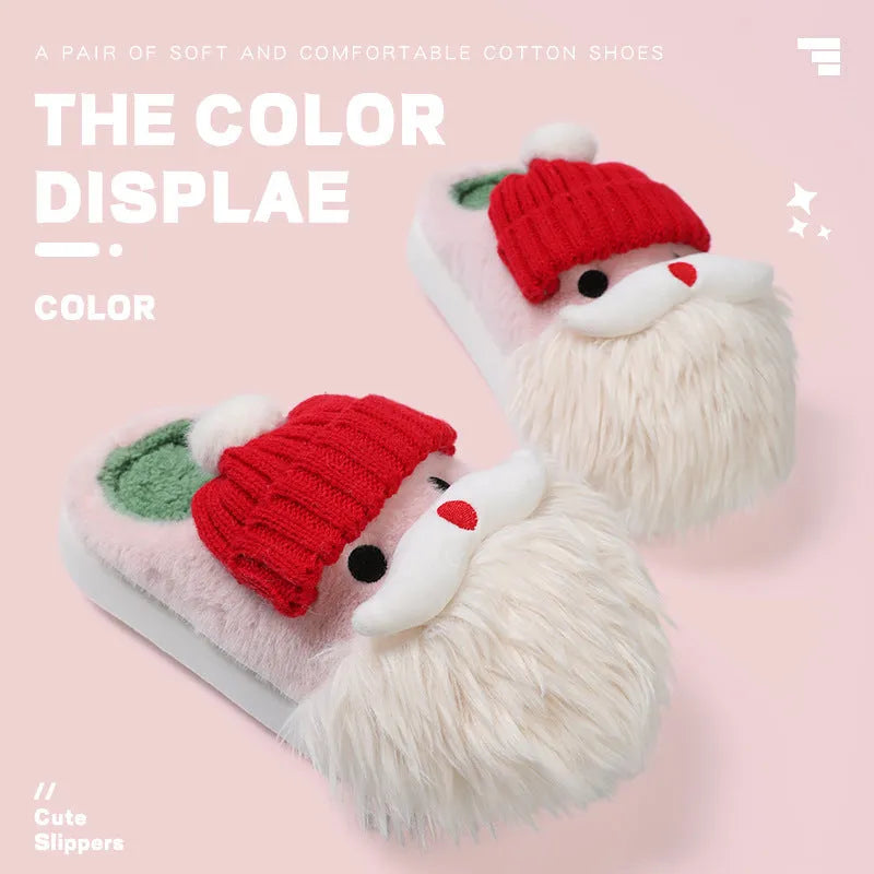 Cute Christmas Santa Claus home slippers plush upper colour block design non-slip EVA sole indoor shoes