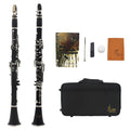 Black Bakelite clarinet with nickel-plated 17-key mechanism and protective carry bag