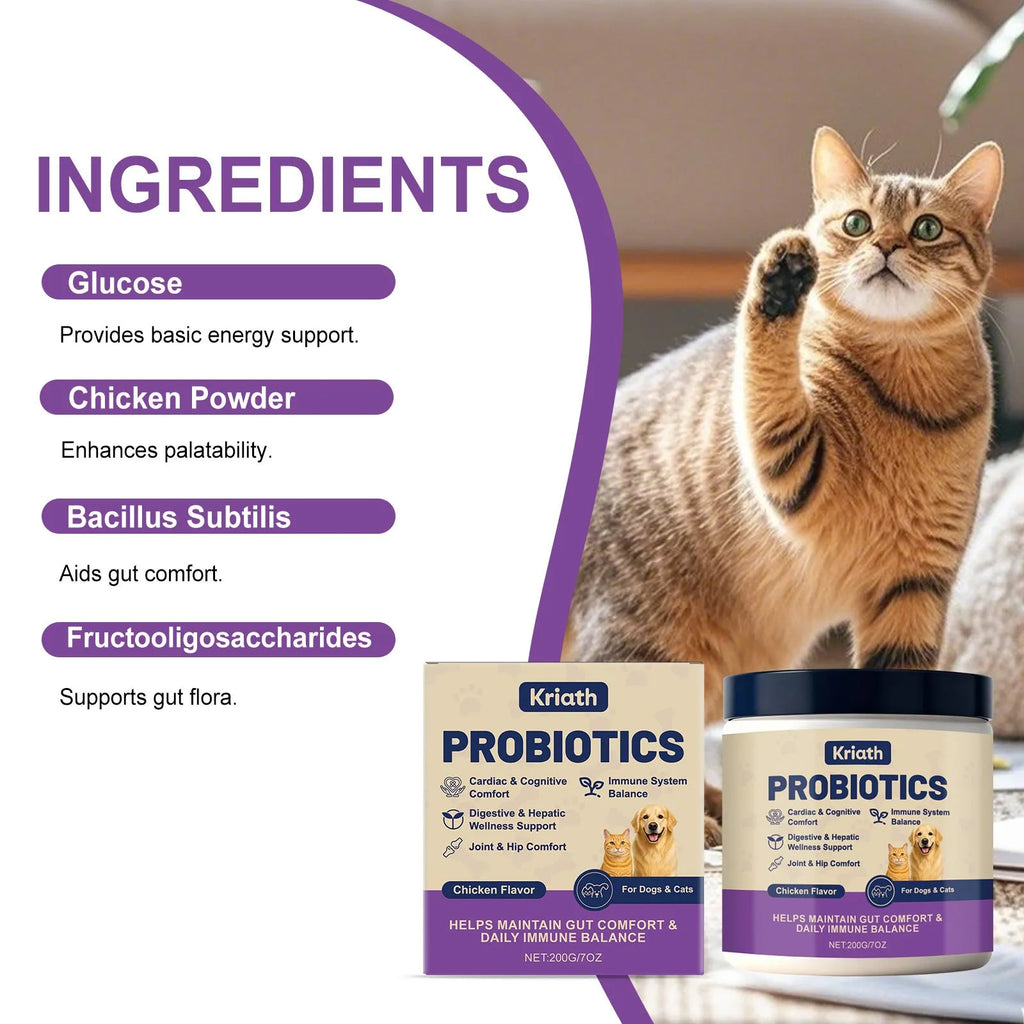 200g probiotic powder for pet intestinal care with Bacillus subtilis, fructooligosaccharides, glucose and chicken powder