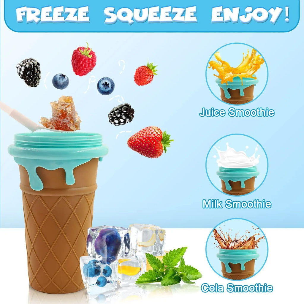 Blue 500ml slushy maker cup for quick-frozen smoothies and homemade juice