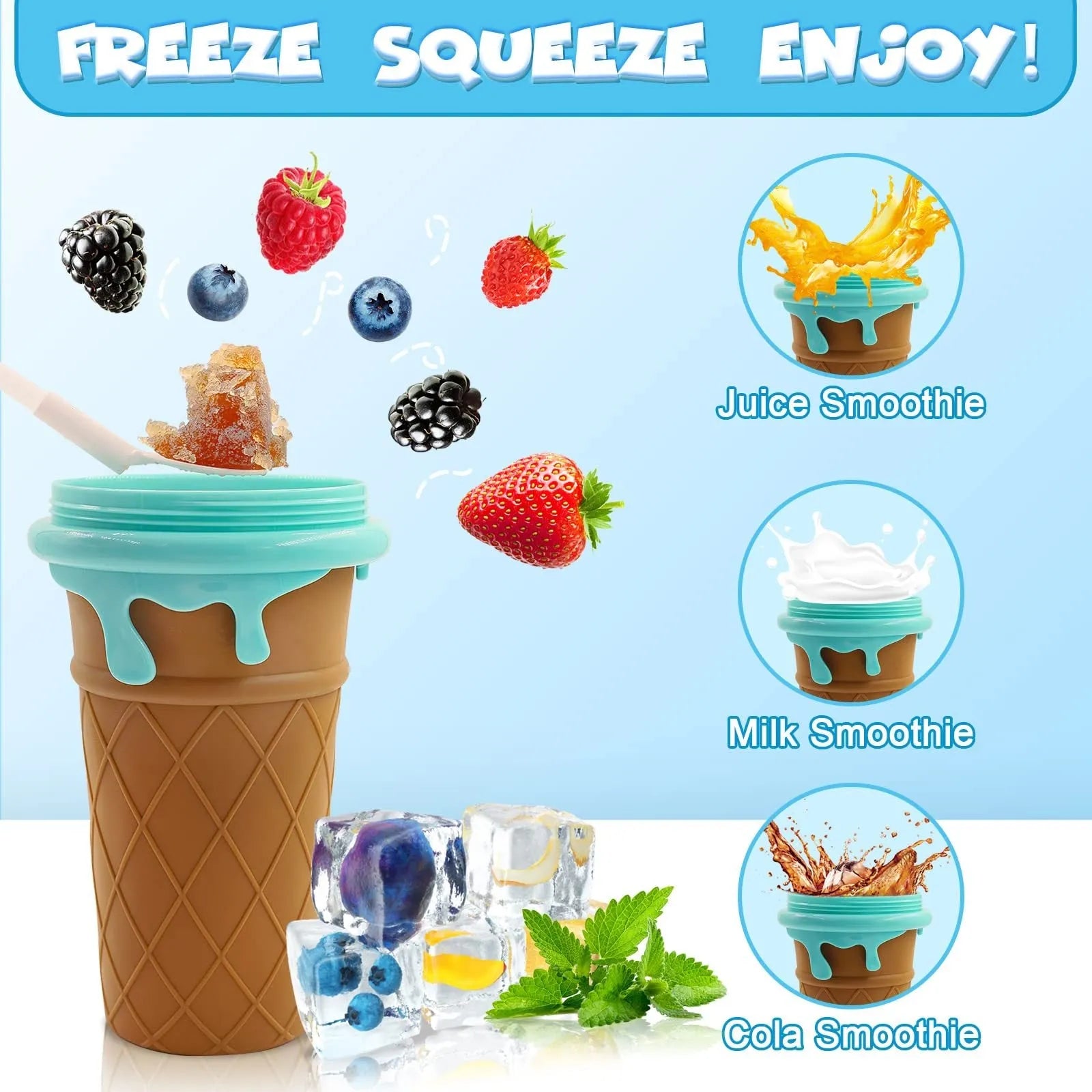 Blue 500ml slushy maker cup for quick-frozen smoothies and homemade juice