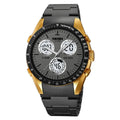 Electronic unisex casual watch with a camouflage-pattern strap showing water resistance and a stainless steel button.