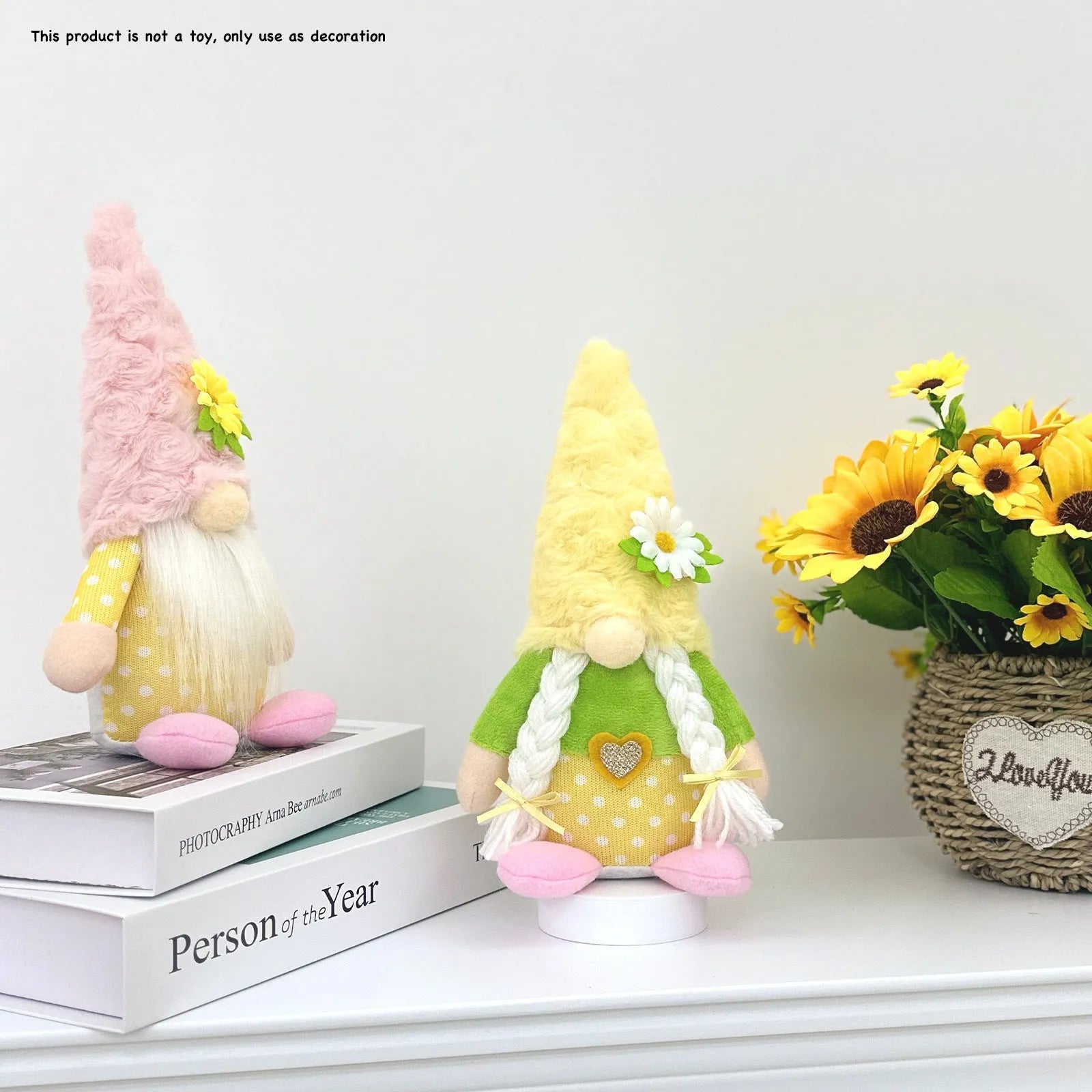 Faceless Rudolf cloth doll ornament in yellow hooded style for spring window decoration