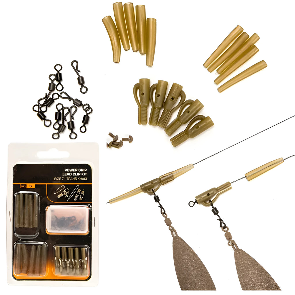 30-piece European carp fishing accessory set with tubing and connectors