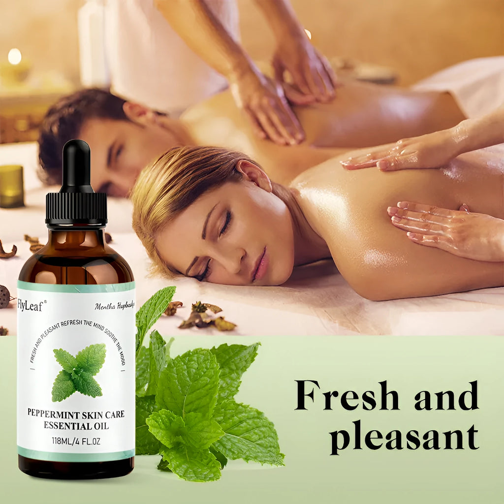 118ml bottle of pure natural peppermint essential body oil for aromatherapy diffuser and massage use