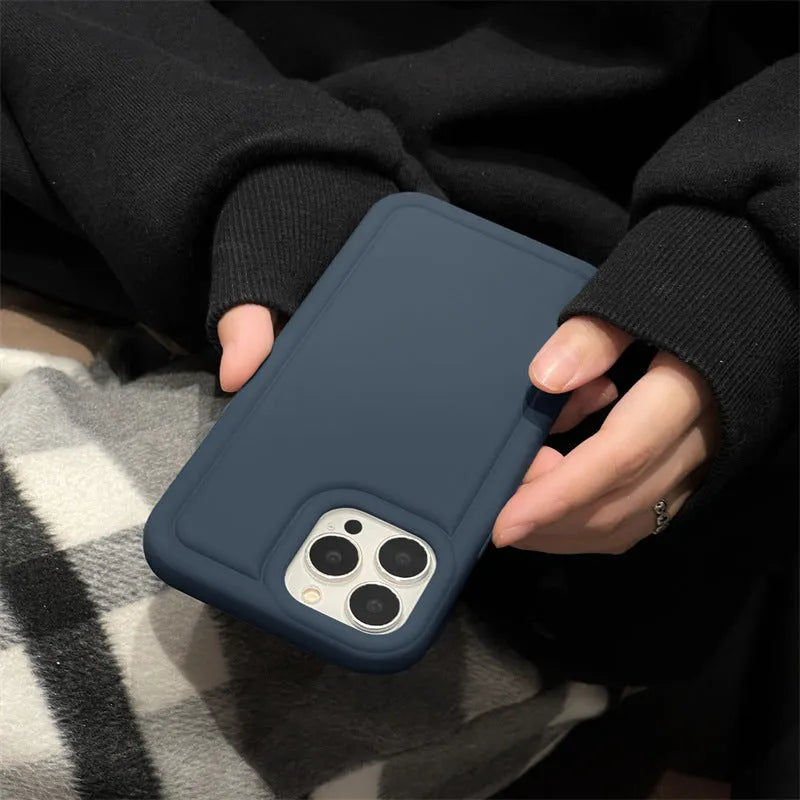 Silicone soft phone case for iPhone, available in multiple colours including black and khaki, flexible protective cover