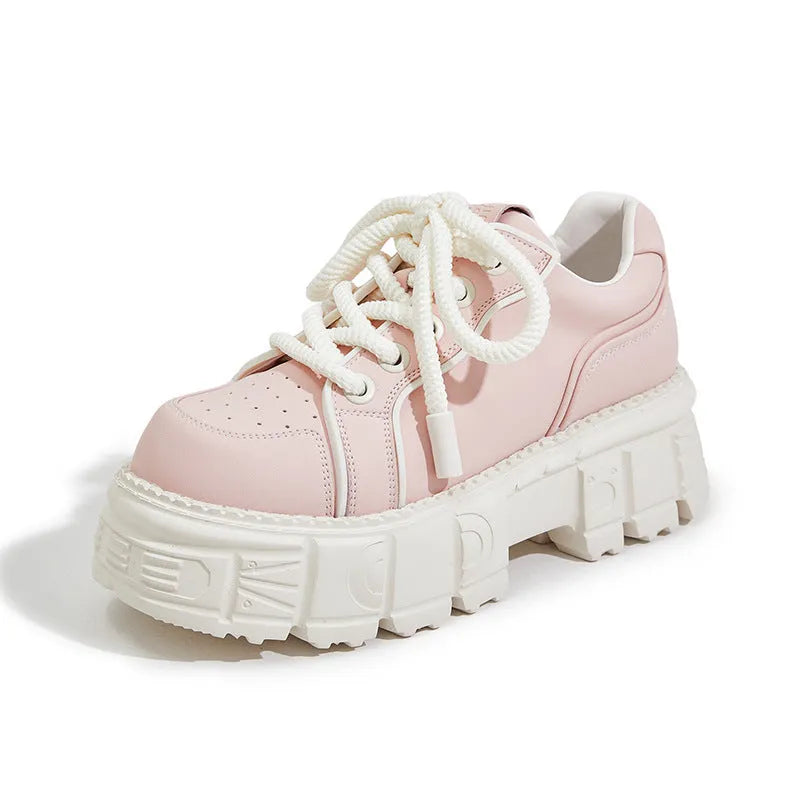 Solid colour leather casual shoes with rubber foam soles in beige and pink options
