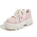 Solid colour leather casual shoes with rubber foam soles in beige and pink options