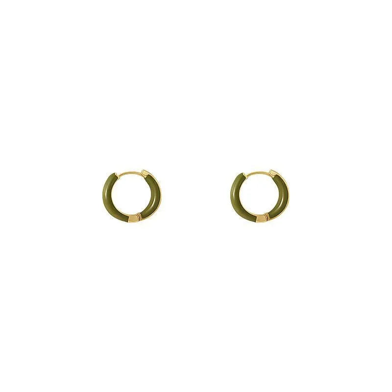 Green and white dripping oil earclip earrings with geometric shape for women, clip-on style