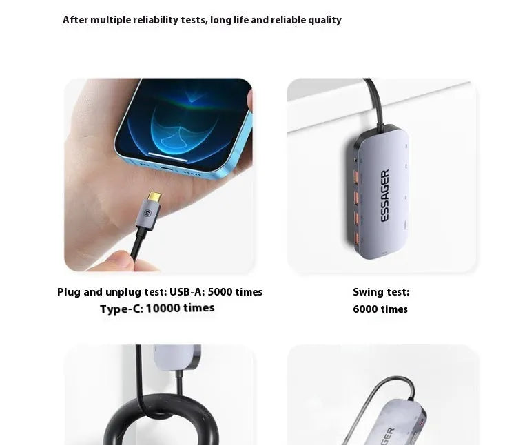 11-in-1 USB Type-C expansion hub with Gigabit Ethernet port and a 20cm integrated cable.