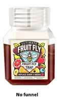 Clear plastic bottle of fruit fly trapper bait liquid for reusable pest control traps