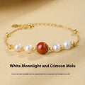 Yellow 925 silver bracelet with red bean pearl cinnabar design for women