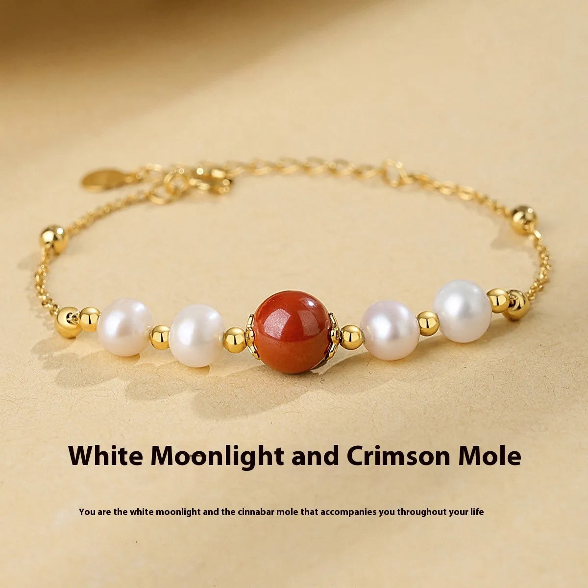Yellow 925 silver bracelet with red bean pearl cinnabar design for women