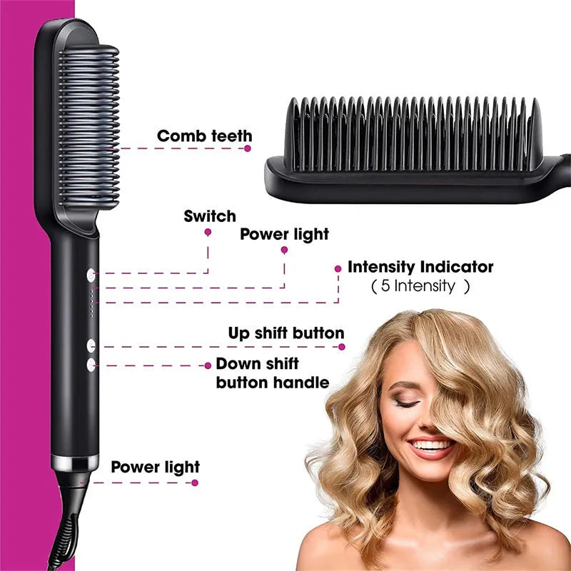 Red and black dual-function hair straightener and curling iron with temperature dial and swivel cord
